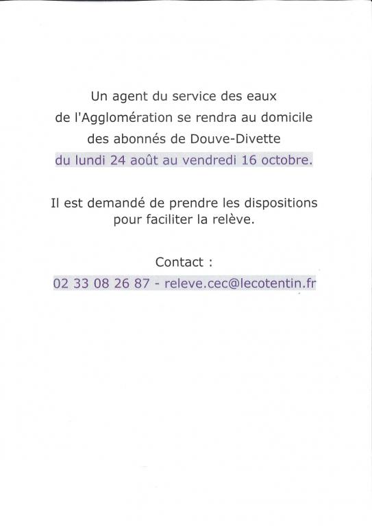 Relev� compteur d'eau