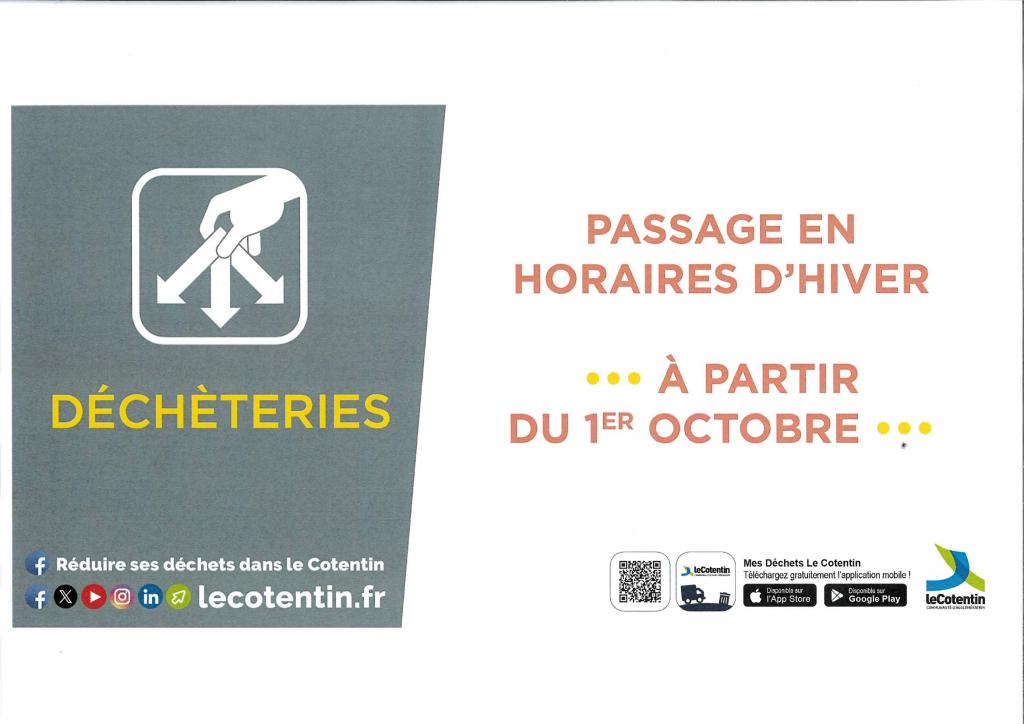 Horaires d'hiver dchteries